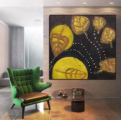 Floating Leaves-Handmade Golden Leaf Abstract Oil Painting – Modern Art Wall Decor for Home Decoration