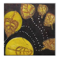 Floating Leaves-Handmade Golden Leaf Abstract Oil Painting – Modern Art Wall Decor for Home Decoration