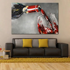 Flowing Wine Artwork: Realistic Oil Painting of Pouring from Bottle to Glass
