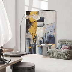 Abstract Textured Oil Painting with Gold Textured Modern Wall Art