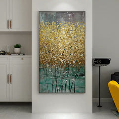 Gold Stem – Textured Floral Oil Painting