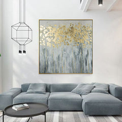 Golden Bloom – Abstract Golden Floral Wall Decor – Gray-Toned Contemporary Art