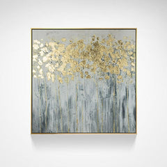 Golden Bloom – Abstract Golden Floral Wall Decor – Gray-Toned Contemporary Art