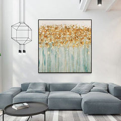 Golden Radiance-Abstract Oil Painting with Gold Leaf