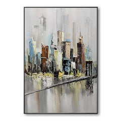 Manhattan-Abstract Cityscape Oil Painting – Textured Urban Canvas Art for Modern Decor