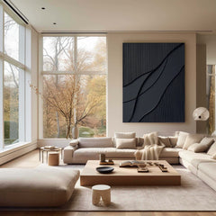 Midnight Waves – Black Minimalist Abstract Painting for Contemporary Home Decor