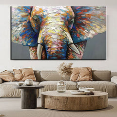 Mother Elephant-Colorful Abstract Elephant Oil Painting – Textured Wildlife Wall Art