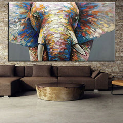 Mother Elephant-Colorful Abstract Elephant Oil Painting – Textured Wildlife Wall Art