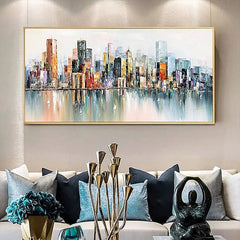 New York City Reflections – Abstract Skyline Oil Painting – Modern Urban Wall Art
