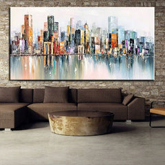 New York City Reflections – Abstract Skyline Oil Painting – Modern Urban Wall Art