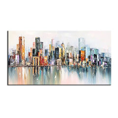 New York City Reflections – Abstract Skyline Oil Painting – Modern Urban Wall Art