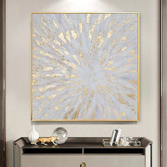 Gold Framed Square Textured Abstract Wall Art: Light Blue & Gold Burst Pattern