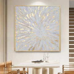 Gold Framed Square Textured Abstract Wall Art: Light Blue & Gold Burst Pattern