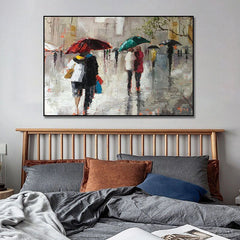 Rainy London: Colorful Urban Rainy Street Scene Art – Modern Cityscape Wall Decor