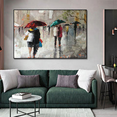 Rainy London: Colorful Urban Rainy Street Scene Art – Modern Cityscape Wall Decor
