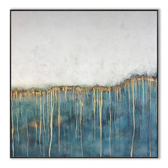 Roots of Life – Teal, White & Gold Abstract Oil Painting for Modern Decor