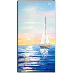 Setting Sail – Hand-Painted Textured Sailboat Oil Painting for Coastal