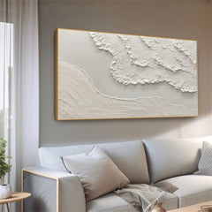 Silent Drift of White Shores-3D Textured Neutral Tone Wall Art – Minimalist Abstract Landscape Decor