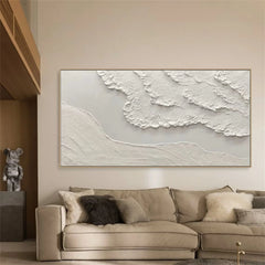 Silent Drift of White Shores-3D Textured Neutral Tone Wall Art – Minimalist Abstract Landscape Decor