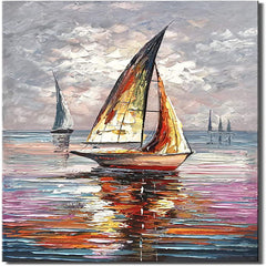 Smooth Sailing – Vertical Sailboat Oil Painting – Coastal Textured Wall Art