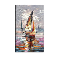 Smooth Sailing – Vertical Sailboat Oil Painting – Coastal Textured Wall Art