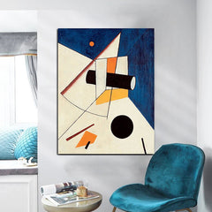 Space Craft-Geometric Abstract Oil Painting – Constructivist Style Modern Wall Art for Home Decor