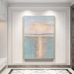 Sunbeam Surface – Luxury Vertical Abstract Textured Seascape Painting for Modern Decor
