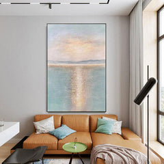 Sunbeam Surface – Luxury Vertical Abstract Textured Seascape Painting for Modern Decor