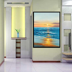 Sunset Waves-Ocean Sunset Seascape Oil Painting – Coastal Wave Art for Home Decor