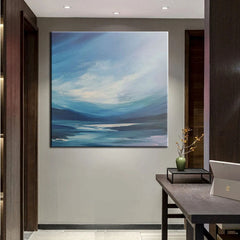 The Blue Ocean – Abstract Sea & Sky Oil Art: Calming Blue Hues