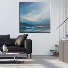 The Blue Ocean – Abstract Sea & Sky Oil Art: Calming Blue Hues