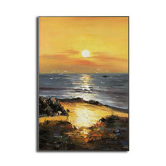 Golden Sunset – Vertical Textured Coastal Oil Painting for Modern Interiors