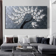 The Magnolia Tree-White Flower Tree Oil Painting – Textured Floral Wall Art for Living Room
