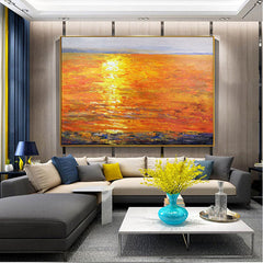 The Red Sea – Vibrant Sunset Ocean Oil Painting, Abstract Seascape Art for Home Decoration