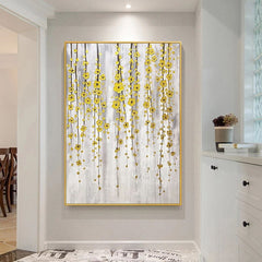 The Shiny Buttercup Flowers-Handmade Golden Hanging Flowers Wall Art – Modern Luxury Floral Painting