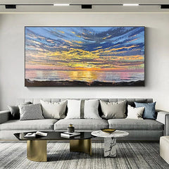 The Story of the Skies – Abstract Sunset Ocean Seascape Oil Painting. Coastal Wall Art
