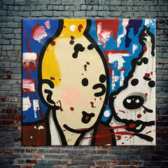 Tintin Pop Art Painting – Hand-Painted Modern Comic Wall Art