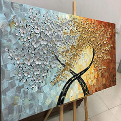 Trees of Life – Textured Abstract Painting with Silver-Blue, Gold & Orange Gradient