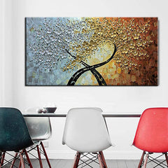 Trees of Life – Textured Abstract Painting with Silver-Blue, Gold & Orange Gradient