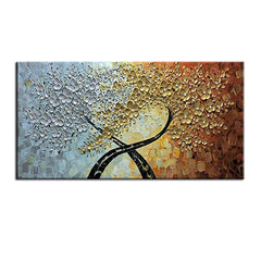 Trees of Life – Textured Abstract Painting with Silver-Blue, Gold & Orange Gradient