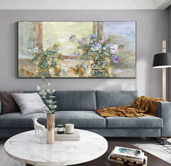 Verticalure with Purple Flowers – Floral Oil Painting