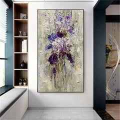 Violet-Handmade Purple Floral Oil Painting – Textured Impasto Flower Art for Home Decoration