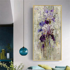 Violet-Handmade Purple Floral Oil Painting – Textured Impasto Flower Art for Home Decoration