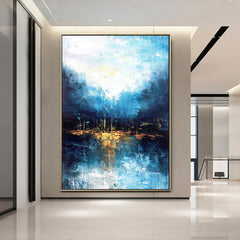 Walking by the Moonlight-Abstract Blue Water Reflection Wall Art – Textured Home Decor