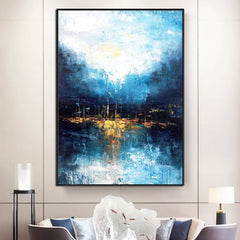 Walking by the Moonlight-Abstract Blue Water Reflection Wall Art – Textured Home Decor
