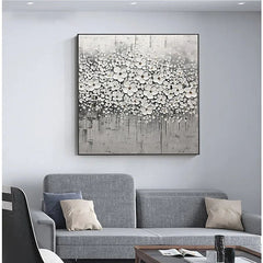 Winter Blossom – 3D Textured Black and White Floral Oil Painting, Modern Wall Art for Home Decoration
