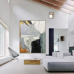 Wisdom – Contrast and Serenity: Modern Abstract Oil Painting in Black, Gray, White