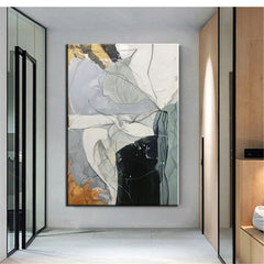 Wisdom – Contrast and Serenity: Modern Abstract Oil Painting in Black, Gray, White