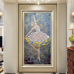 Balletteuse-Textured Oil Painting of Ballet Dancer – 3D Impasto Art for Living Room Wall Decor