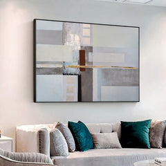 Conservatory-Abstract Geometric Wall Art – Neutral Tones with Gold Accent Modern Minimalist Decor